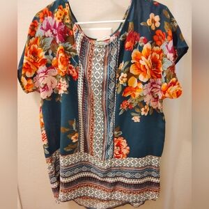ODDY Multicolor Floral and Geometric Print Blouse